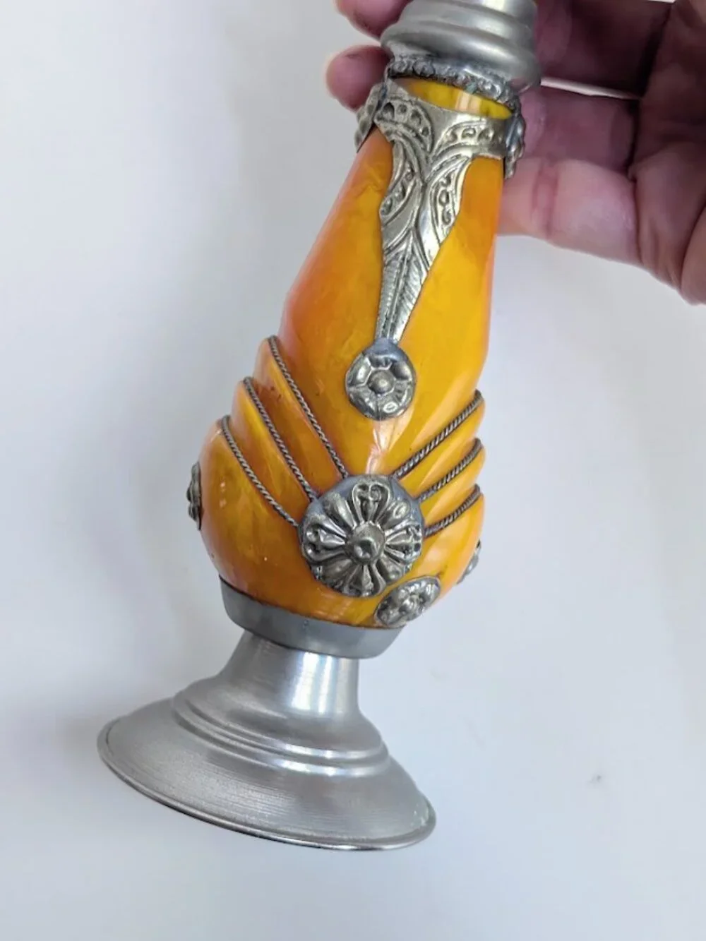 Vintage Moroccan Hand Made Resin & Metal Candle Holder Middle Eastern Decor 9
